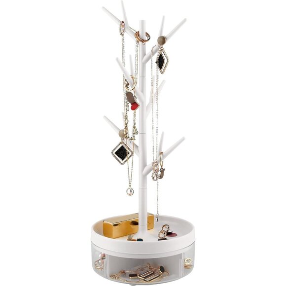 Branch Jewelry Rack Tree Stand with Rotating Base Storage Box for Rings Earrings - Picture 1 of 8